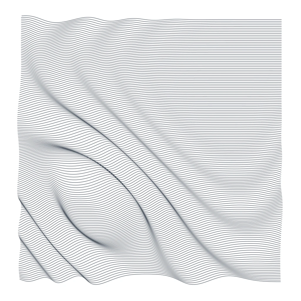 Generative line-art thumbnail: a steady field of parallel lines folding into ridges, evoking stability under change