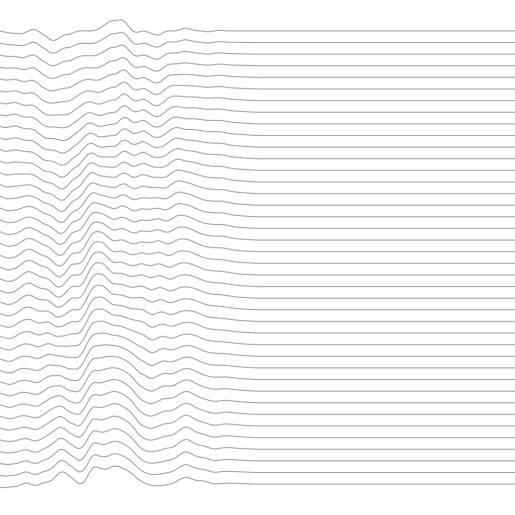 Waveform lines harmonizing on the right and distorted on the left, illustrating data alignment in a source of truth system
